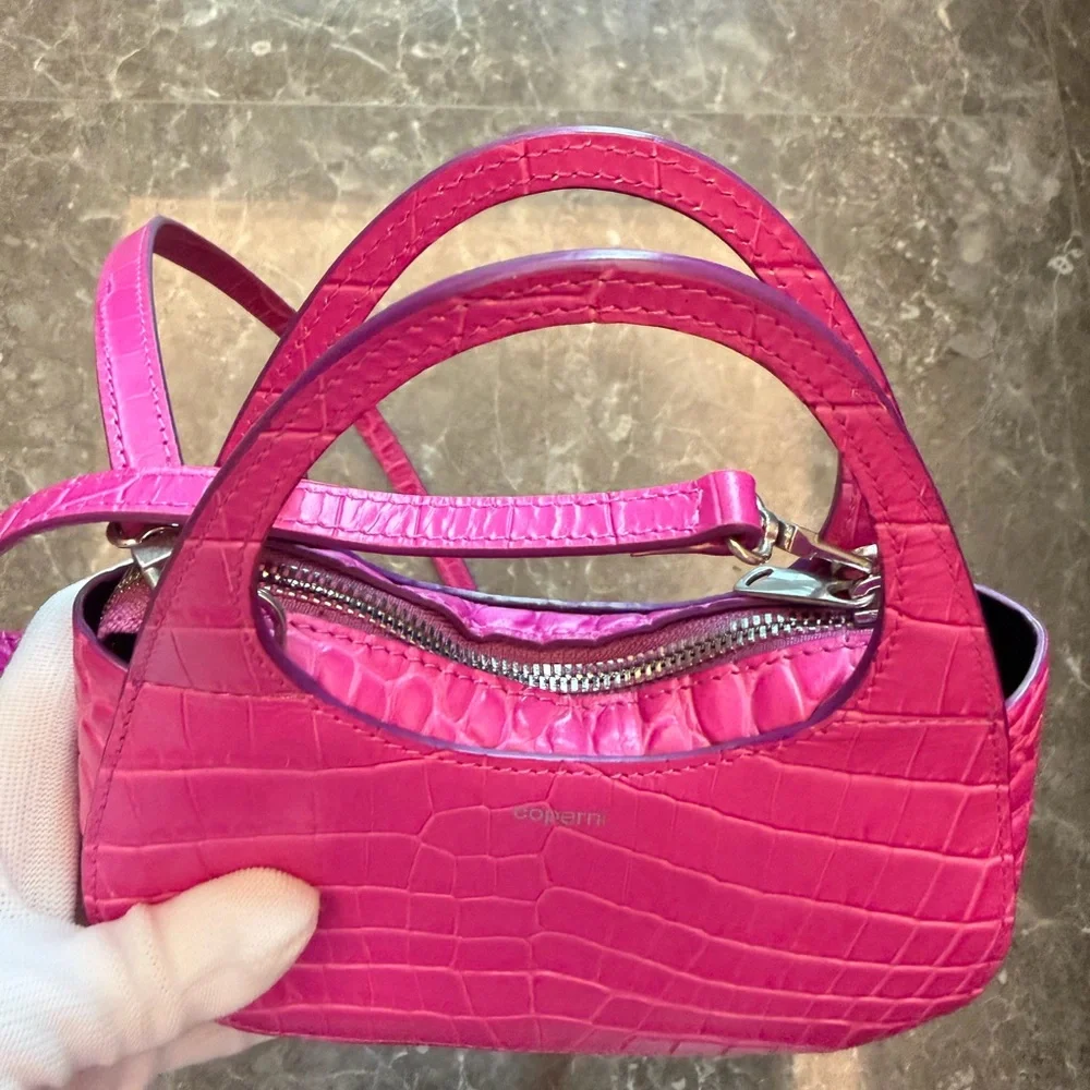 Coperni Fuchsia Croc-Embossed Mini Crossbody Bag